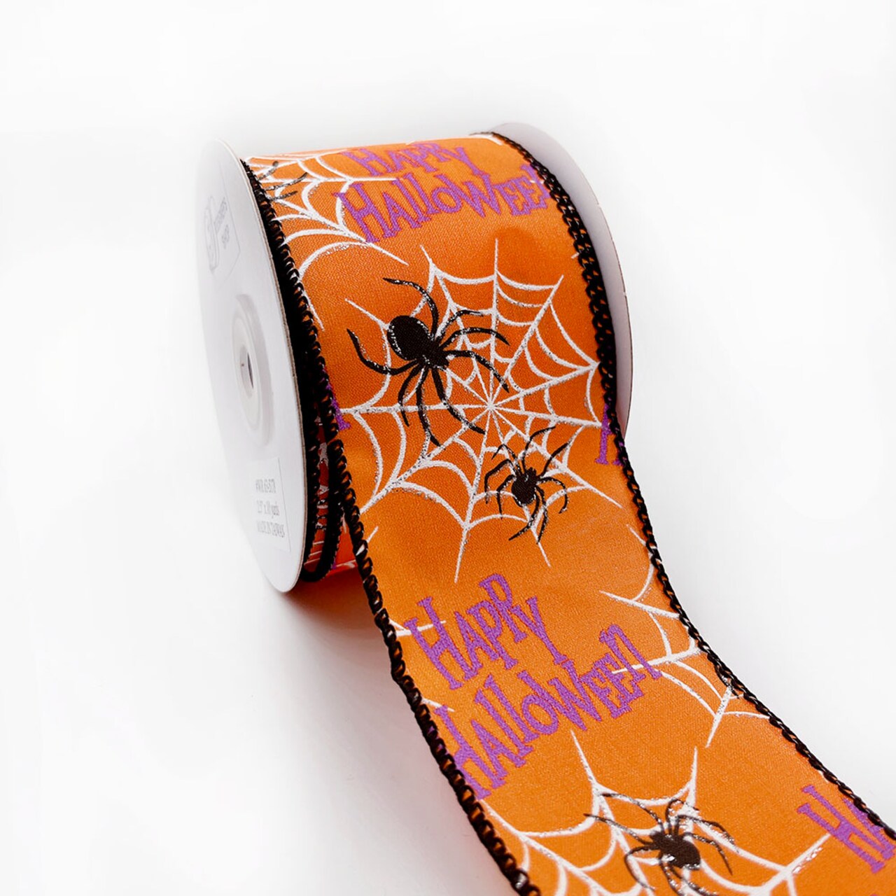 Designer’s Shop WR 63-5178 Happy Halloween Spider and Web wired edge ribbon. (2.5”x10yard)